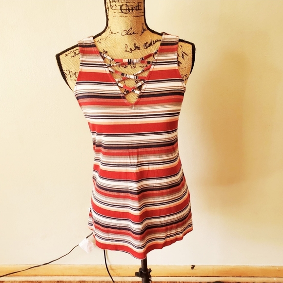 24/7 Maurices Multicolored Striped Sleeveless V-Neck Blouse Size XS NWT - Picture 1 of 9